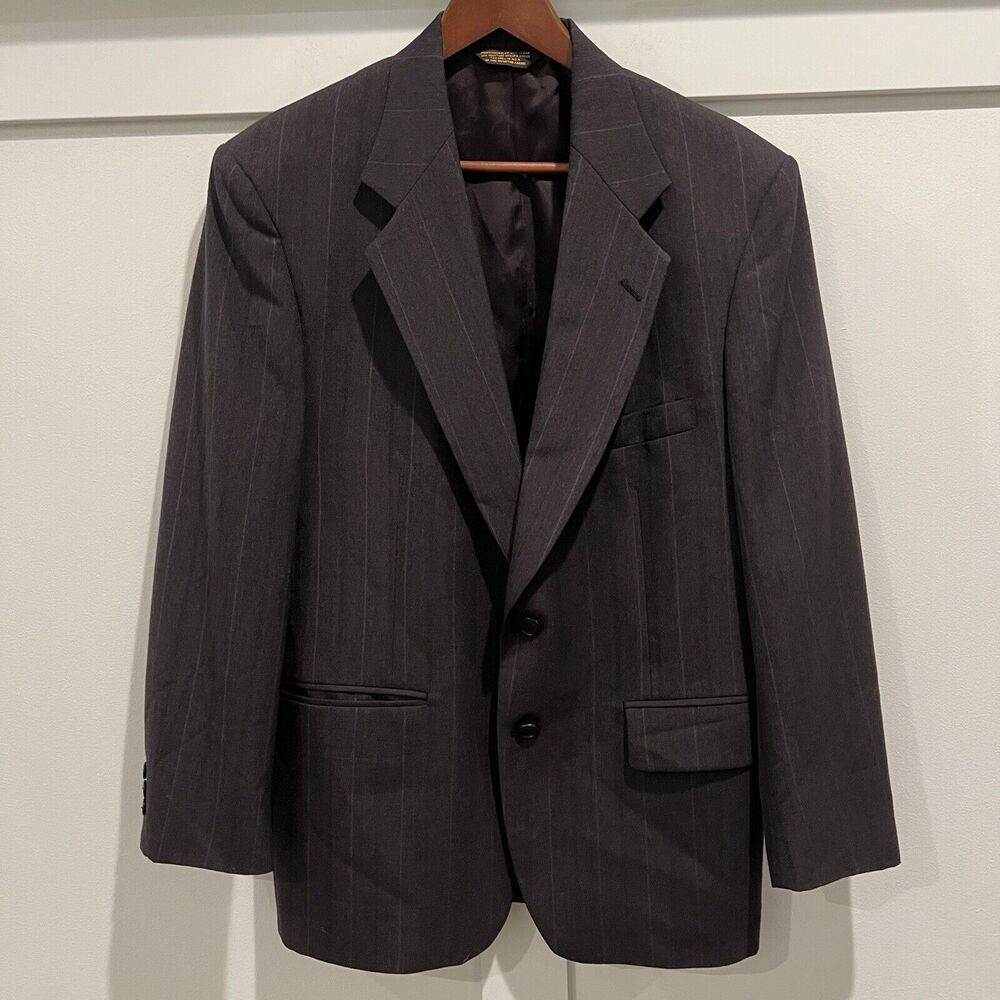 Vintage Johnny Carson Suit Blazer Men 42R Grey Pinstripe Sport Coat Union Tag